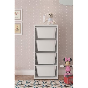 Dulap cutii depozitare CARA, 45.5 x 30 x 107 cm, alb, 4 cutii