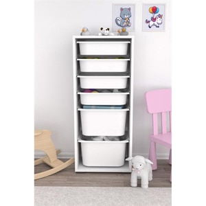 Dulap cutii depozitare CARA, 45.5 x 30 x 107 cm, alb, 6 cutii