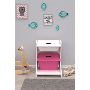 Dulap cutii depozitare OLIVYA, 44 x 35 x 60 cm, alb-roz, 2 cutii