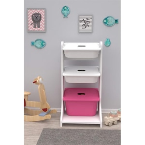 Dulap cutii depozitare NOIR, 44 x 35 x 90 cm, alb-roz, 3 cutii
