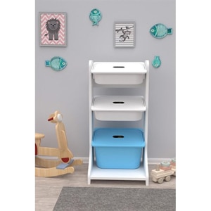 Dulap cutii depozitare NOIR, 44 x 35 x 90 cm, alb-albastru, 3 cutii