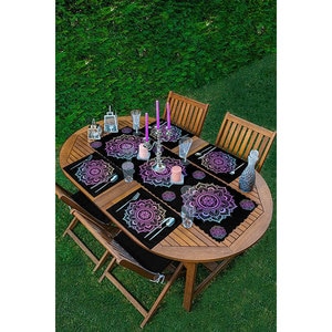 Suport farfurii si napron Ethnic Pink 1, 35 x 45 cm, 35 x 140 cm, 4 + 1 bucati, multicolor