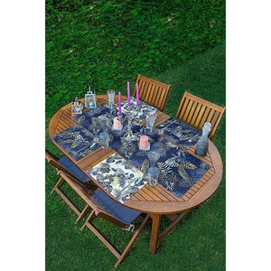 Suport farfurii si napron Leaf Navy, 35 x 45 cm, 35 x 140 cm, 4 + 1 bucati, multicolor