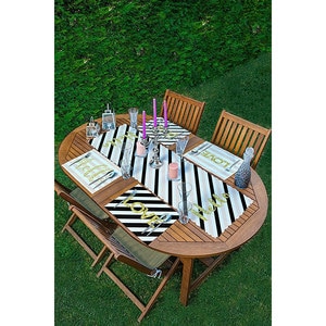 Suport farfurii si napron Geometric b&w, 35 x 45 cm, 35 x 140 cm, 4 + 1 bucati, multicolor