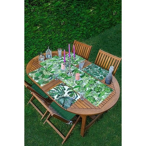 Suport farfurii si napron Green leaves, 35 x 45 cm, 35 x 140 cm, 4 + 1 bucati, multicolor