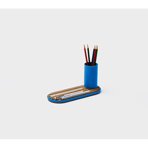 Suport instrumente de scris SPIN Ridge, metal-lemn, albastru