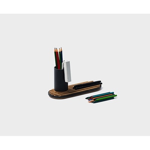 Suport instrumente de scris SPIN Ridge, metal-lemn, negru-maro