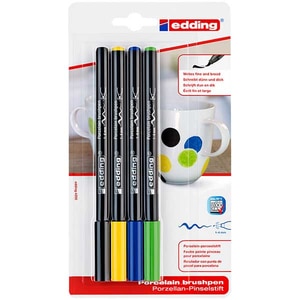 Set marker pentru portelan EDDING 4200, tip pensula, 1-4 mm, 4 buc, negru, galben, albastru, verde