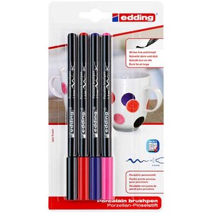 Set marker pentru portelan EDDING 4200, tip pensula, 1-4 mm, 4 buc, negru, rosu, violet, roz