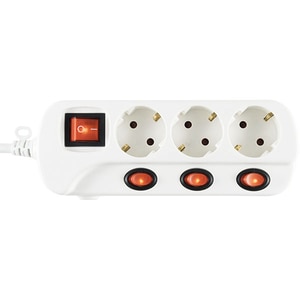 Prelungitor cu protectie HOME NVK 03K-3/WH/1.5, 3 prize, buton individual, 3m