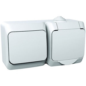 Priza de exterior SCHNEIDER WDE000500, 1 priza, IP44, alb + comutator