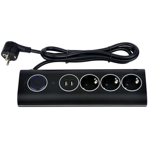 Prelungitor cu protectie STROHM SM18011803, 3 prize, 2 x USB, 1.5 m, negru