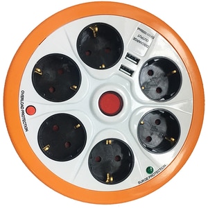 Prelungitor cu protectie STROHM SMGES054, 6 prize, 2 x USB, 1.5 m, alb-portocaliu
