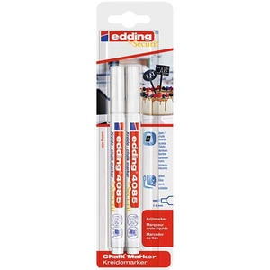 Set marker pentru sticla EDDING 4085, creta lichida pe baza de apa, 1-2 mm, 2 buc, alb