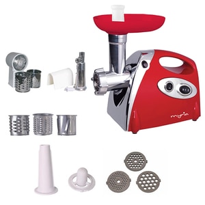 Masina de tocat carne MYRIA MY4095, 0.5kg/min, 1500W, accesoriu carnati/suc de rosii/feliere/razuire, rosu-alb
