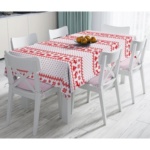 Fata de masa Decor 19 Craciun, poliester + bumbac, 140 x 180 cm, alb-rosu