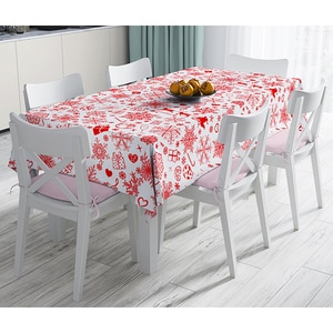 Fata de masa Decor 6 Craciun, poliester + bumbac, 140 x 180 cm, alb-rosu
