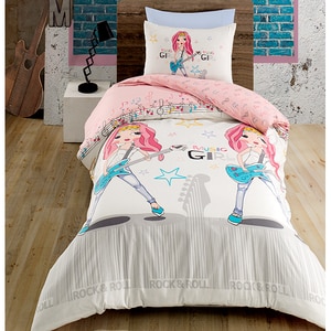 Lenjerie de pat copii Music, 1 persoana, 100% bumbac, 160 x 220, 3 piese