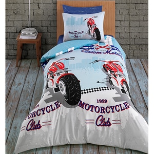 Lenjerie de pat copii Moto Club, 1 persoana, 100% bumbac, 160 x 220, 3 piese
