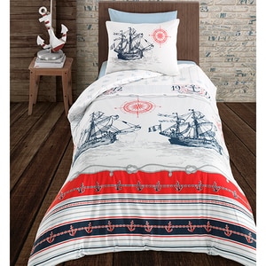 Lenjerie de pat copii Boat, 1 persoana, 100% bumbac, 160 x 220, 3 piese