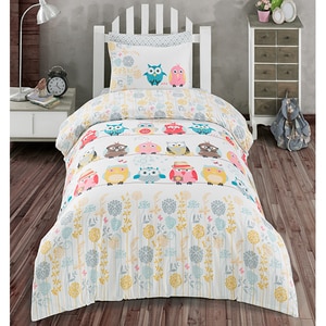 Lenjerie de pat copii Owls, 1 persoana, 100% bumbac, 160 x 220, 3 piese