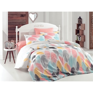 Lenjerie de pat Colored Leaves, 1 persoana, 100% bumbac, 160 x 220, 3 piese