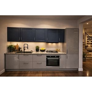 Mobila bucatarie Alisma, MDF, 330 x 60 x 216 cm, gri-albastru