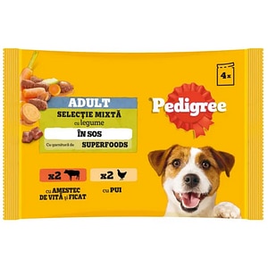 Hrana umeda pentru caini PEDIGREE, Adult, Mix in sos, 4 x 100 g