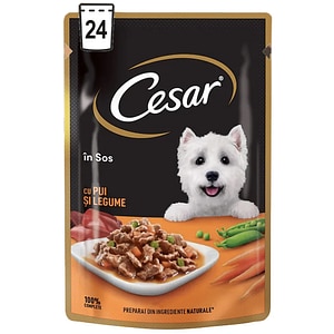 Hrana umeda pentru caini CESAR, Adult, Pui si legume in sos, 24 x 100 g