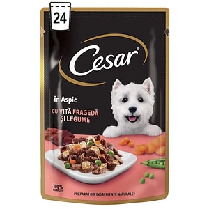 Hrana umeda pentru caini CESAR, Adult, Vita si legume in aspic, 24 x 100 g
