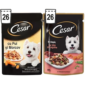 Hrana umeda pentru caini CESAR, Adult, Mix in aspic, 13 x 4 x 100 g
