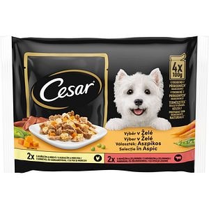 Hrana umeda pentru caini CESAR, Adult, Mix in aspic, 4 x 100 g