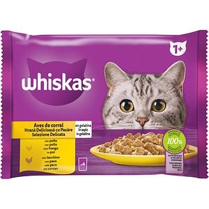 Hrana umeda pentru pisici WHISKAS, Adult, Pasare in aspic, 4 x 85 g