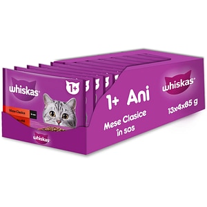 Hrana umeda pentru pisici WHISKAS Mese Clasice, Adult, Mix in sos, 13 x 4 x 85 g