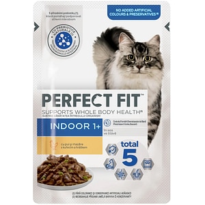 Hrana umeda pentru pisici PERFECT FIT Indoor, Adult, Pui, 12 x 85 g