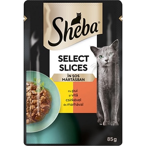 Hrana umeda pentru pisici SHEBA Select Slices, Adult, Vita si pui in sos, 28 x 85 g