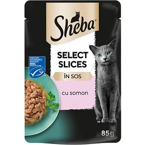 Hrana umeda pentru pisici SHEBA Select Slices, Adult, Somon in sos, 28 x 85 g