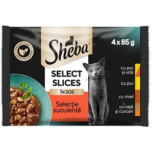 Hrana umeda pentru pisici SHEBA Select Slices, Adult, Mix in sos, 13 x 4 x 85 g