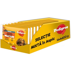 Hrana umeda pentru caini PEDIGREE, Senior, Mix in aspic, 13 x 4 x 100 g