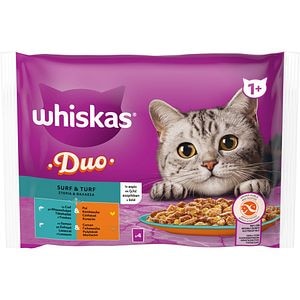 Hrana umeda pentru pisici WHISKAS Duo Surf and Turf, Adult, Mix in aspic, 4 x 85 g