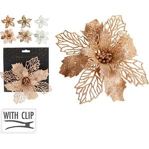 Decoratiune cu clips tip Floare, 16cm, auriu