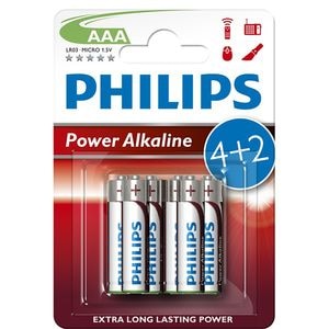 Baterii alcaline AAA PHILIPS LR03P6BP/10, 6 bucati