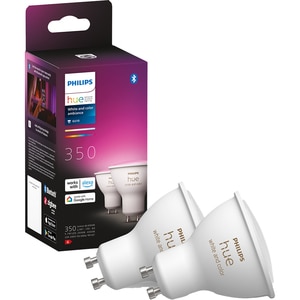 Set 2 becuri LED PHILIPS HUE, GU10, 5W, 350 lm, Wi-Fi, lumina variabila, compatibil Alexa, Google Assistant