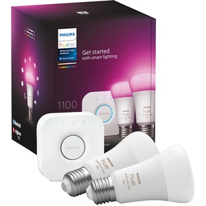 Kit 2 becuri LED PHILIPS Hue 8719514291492, 9W (75W), E27, Lumina RGB + Bridge