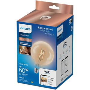Bec LED Smart Vintage PHILIPS G125, E27, 7W, 806 lm, Bluetooth, Dimabil, Wi-Fi, lumina variabila, compatibil Alexa, Google Assistant