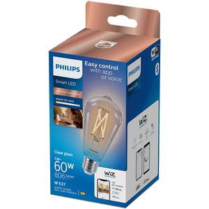 Bec LED Smart Vintage PHILIPS ST64, E27, 7W, 806 lm, Bluetooth, Dimabil, Wi-Fi, lumina variabila, compatibil Alexa, Google Assistant