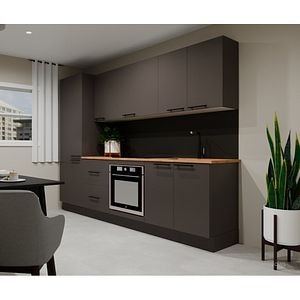 Bucatarie Stevia, gri lucios, 260 x 60 x 216 cm