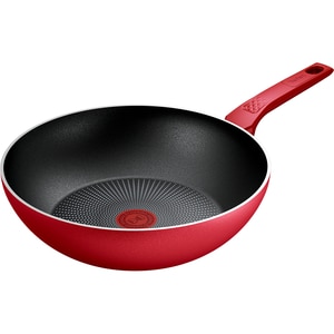 Tigaie Wok TEFAL Daily Expert, 28 cm, aluminiu, Thermo-Signal, invelis antiaderent, rosu
