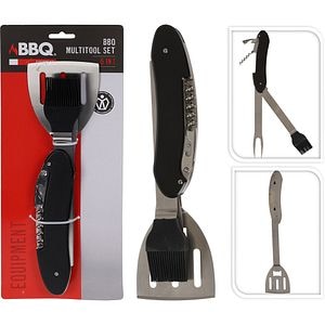 Set multifunctional gratar BBQ Line, otel inoxidabil, manere PP negre, 5 piese