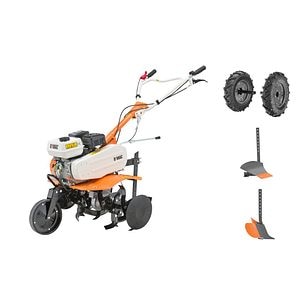 Motocultor pe benzina, O'Mac, 212 CC, 7 CP, latime de lucru 50-90 cm, 4 timpi, roti cauciuc,plug si rarita